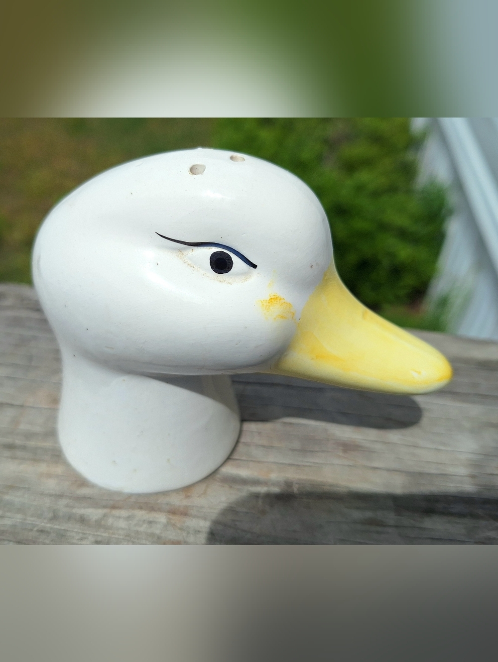 Source Unknown White and Yellow Ceramic Duck Head Salt Shaker